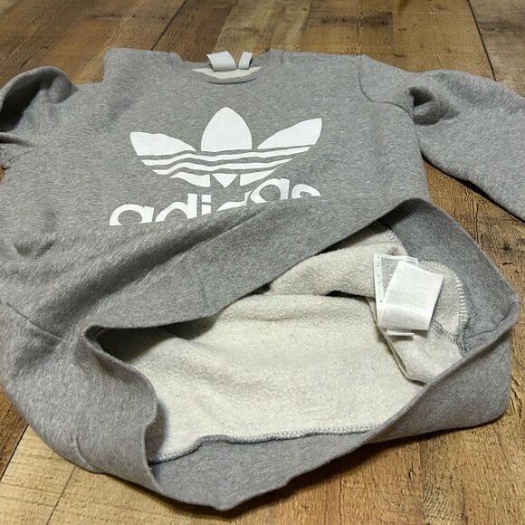adidas Logo Graphic Sweatshirt XL 15/16 Fleece Grey/White Trefoil Logo - Picture 5 of 11